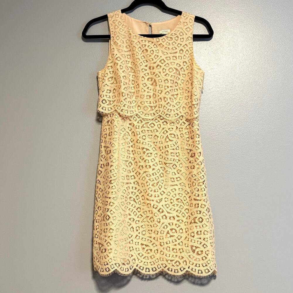 J Crew Cream Lace Tiered Sleeveless Cocktail Sheath Dress 0